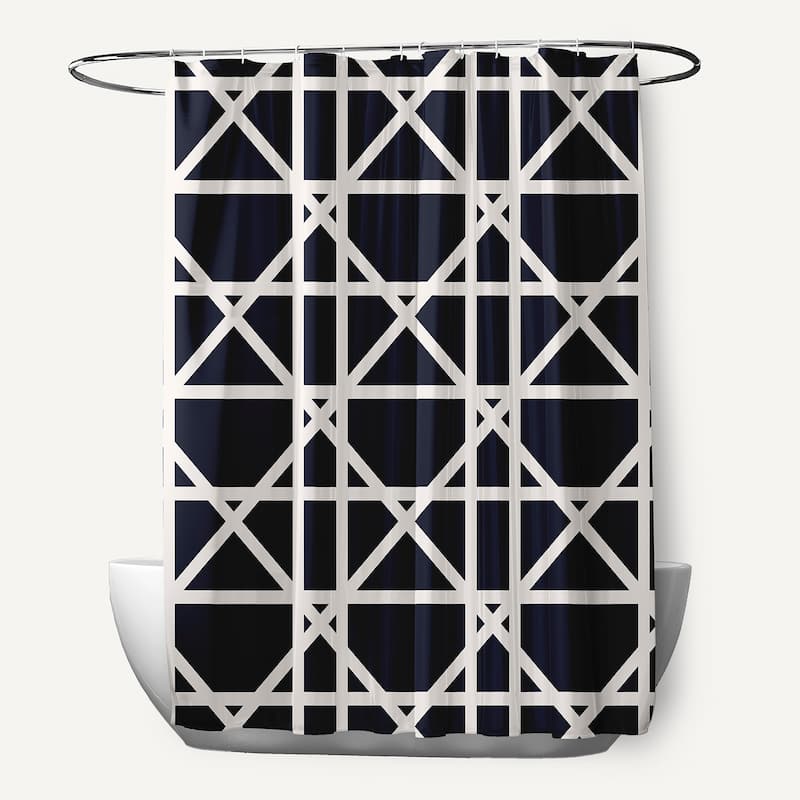 Trellis Geometric Print Shower Curtain (71 x 74) - Navy