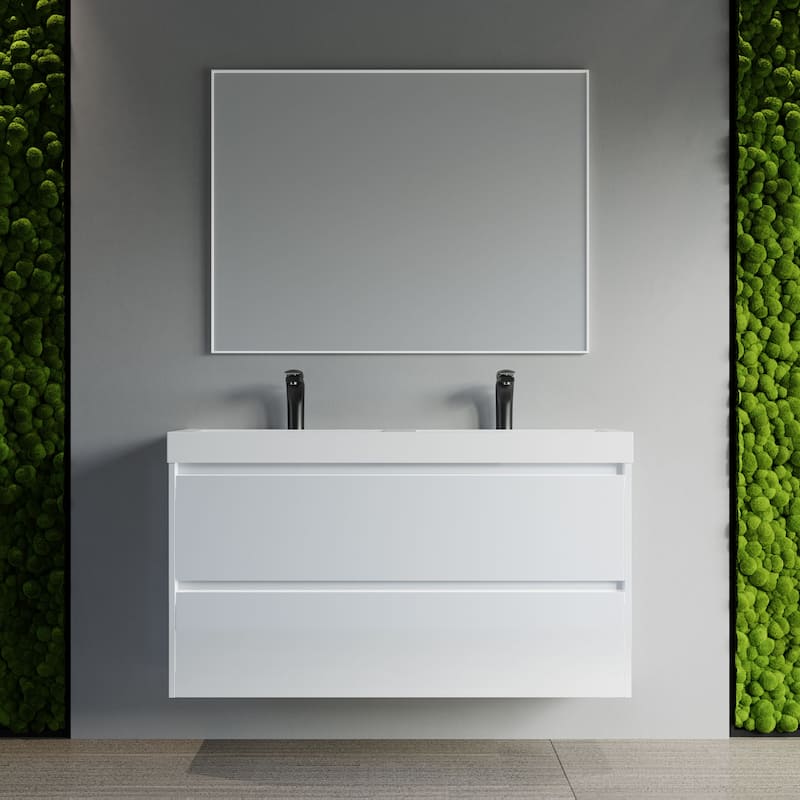 Anne 48" Double Bathroom Vanity Set - White - Double White Resin Sink