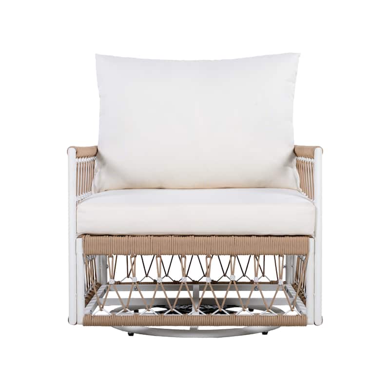 Roomfitters Set of 2 Outdoor Swivel Lounge Chairs, 360° Wicker Patio Chairs with Handwoven Rope, Beige+Natural