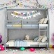 preview thumbnail 16 of 40, Twin over Twin Wooden House-shaped Floor Bunk Bed with Ladder