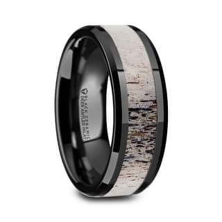 Size 5 Men S Wedding Bands Groom Rings Online At Tres Beveled Black Ceramic Polished Men S Wedding Band With Ombre Antler Inlay 8mm