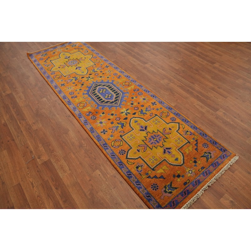 Hand-knotted Traditional Wool Orange Geometric Area Rug Oriental Carpet - 8' 2'' X 2' 8''
