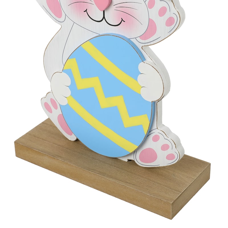 Glitzhome Wooden Happy Easter Bunny Eggs Porch Sign Standing Decor Spring Gift
