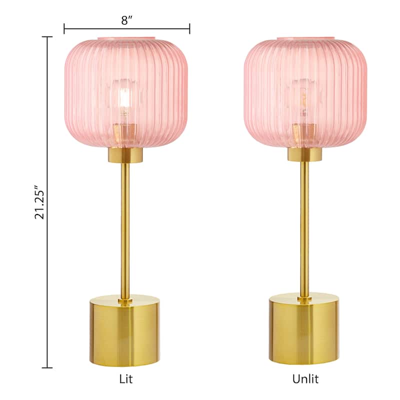 Rowan River of Goods 21.25-Inch Brushed Gold Metal Table Lamp with Glass Shade