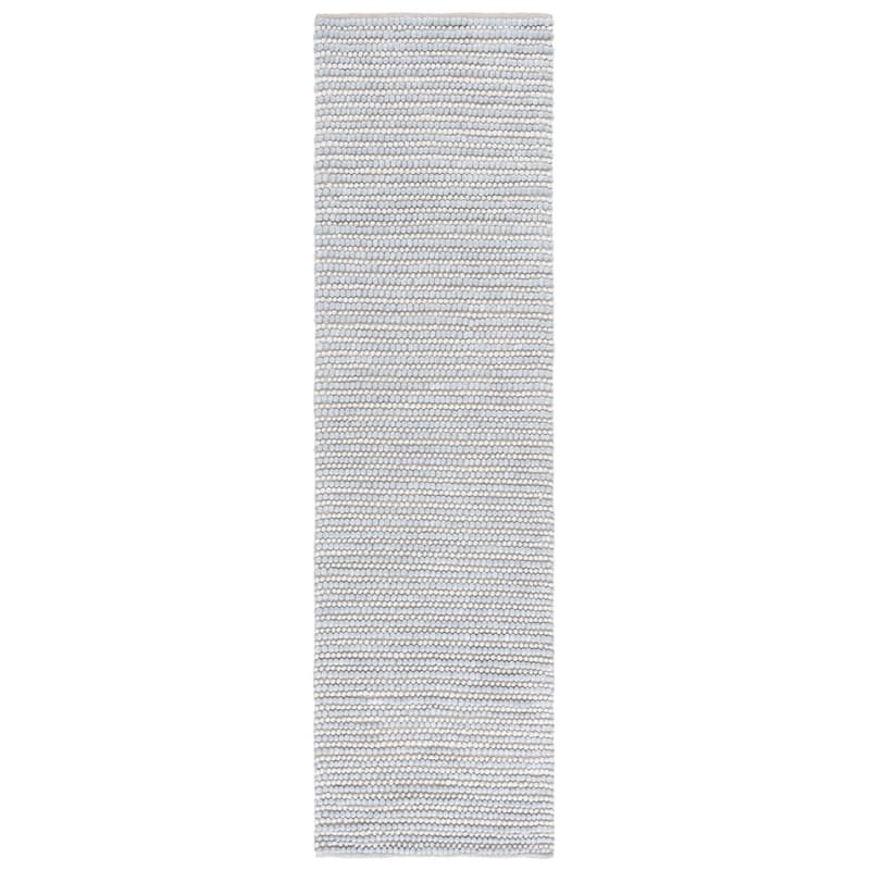 SAFAVIEH Handmade Natura Klodjana Wool Rug - 2'3" x 8' Runner - Light Blue/Ivory