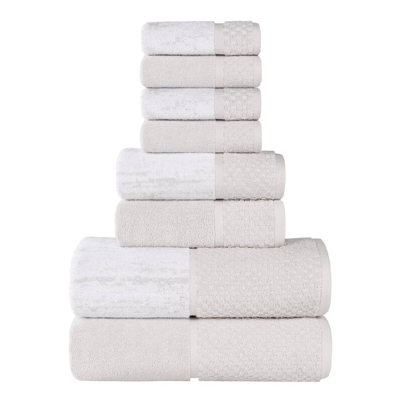 Superior Lodie Cotton Jacquard Solid and Two-Toned 8 Piece Towel Set