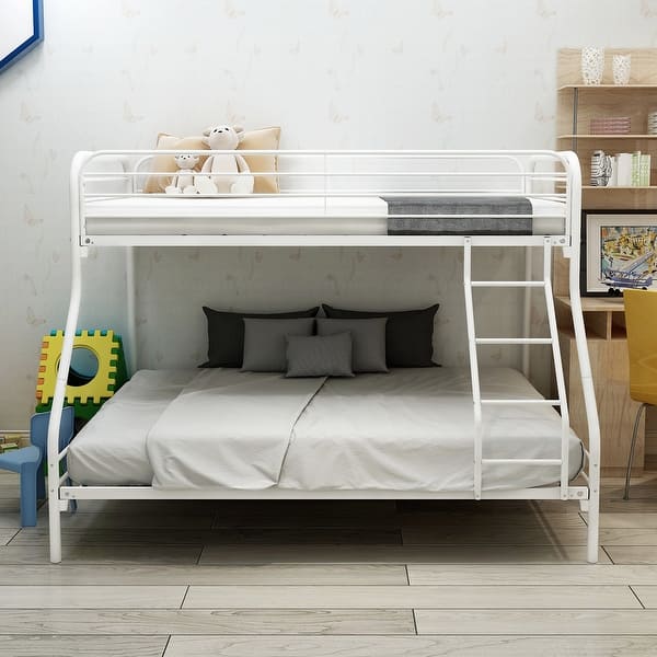 slide 2 of 7, Twin-Over-Full Metal Bunk Bed with Enhanced Upper-Level, White White