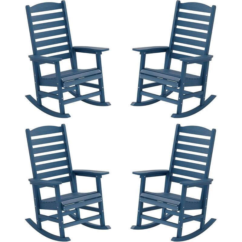WINSOON All Weather HIPS Outdoor Rocking Chair with Curved Backrest - Set of 4 - Navy Blue