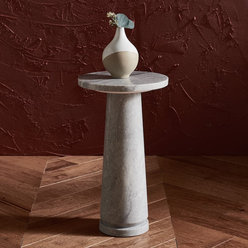 SAFAVIEH Couture Valentia Round Marble Accent Table - 10" W x 10" D x 18" H - Light Grey