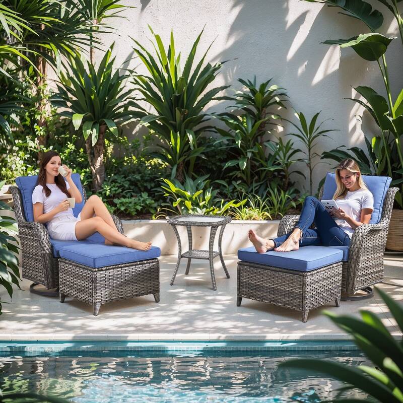 Gymojoy Outdoor Wicker Ottomans, Durable & Weather-Resistant with Olefin Cushions