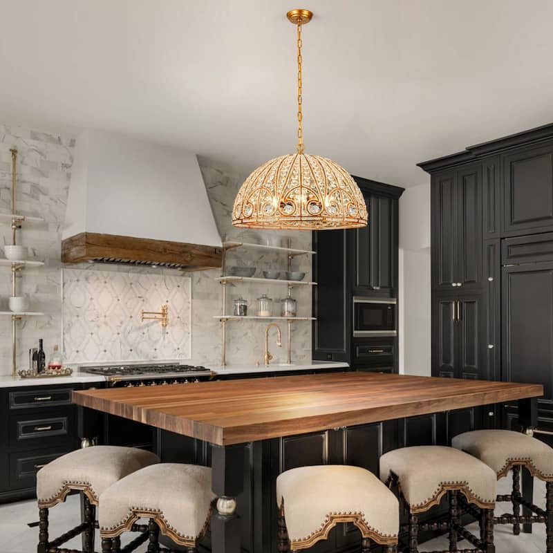 Ennu Retro Antique Sphere Crystal Chandelier Adjustable Dining Room Chandelier - Brass