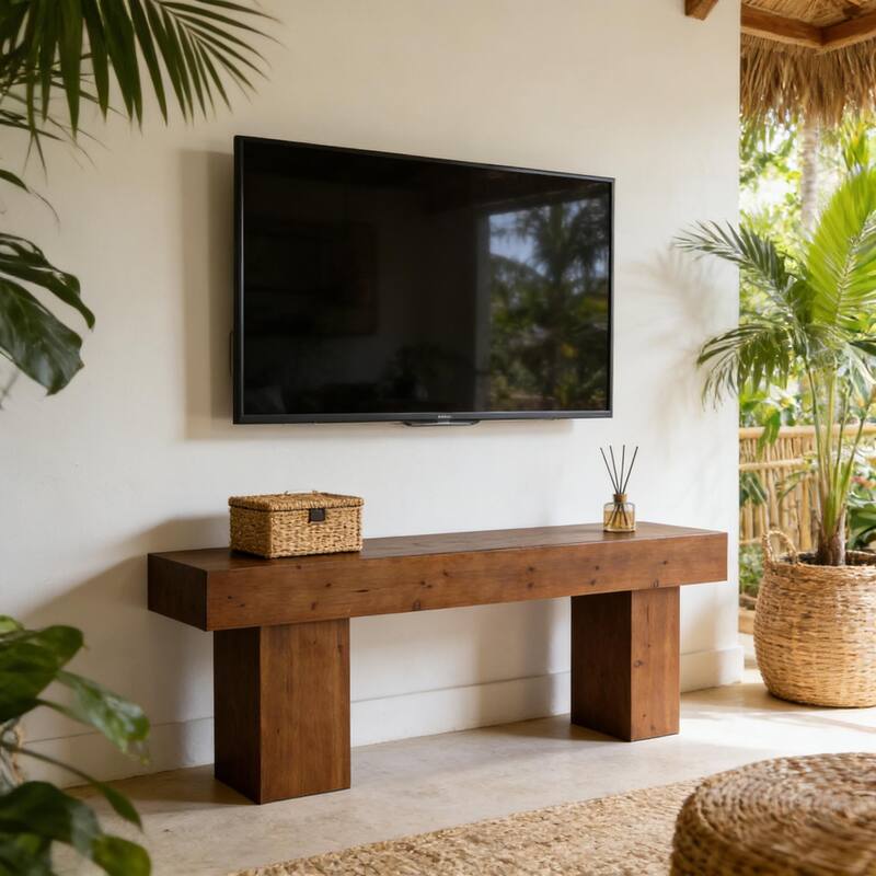 Solid Wood TV Stand for 55/60/65/75 Inch TVs, Entertainment Center Media Console Table for Living Room Bedroom