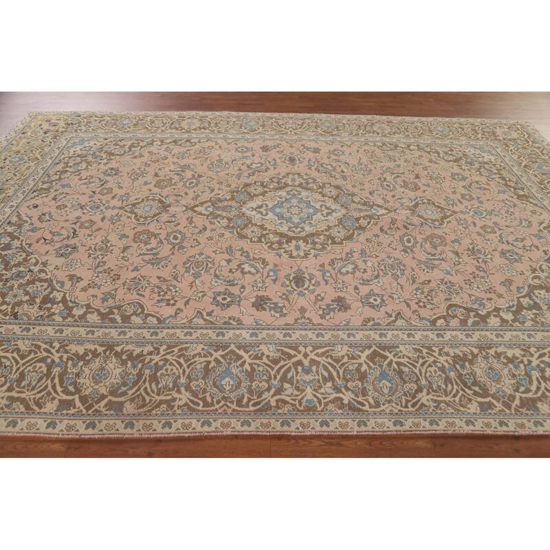 Traditional Kashan Persian Area Rug Handmade Vintage Wool Carpet - 7'11" x 10'10"