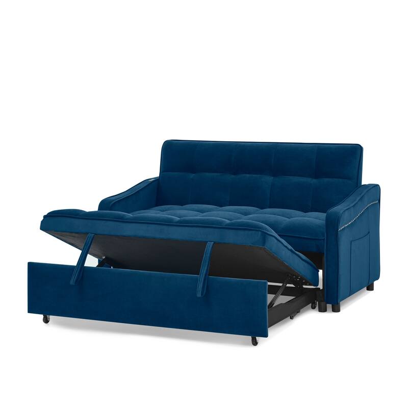 Roomfitters Velvet Loveseat Sofa Bed with Pull-Out Bed, Adjustable Back, USB & Type-C Charging, Arm Pockets