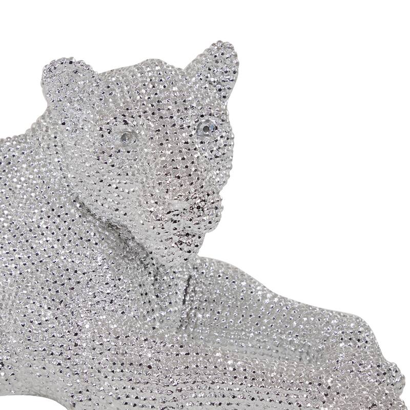 Polystone Floor Leopard Sculpture with Carved Faceted Diamond Exterior - Black or Silver