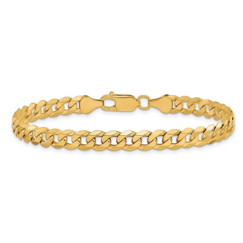 Curata 10k Yellow Gold 6.1mm Flat Beveled Curb Chain Bracelet