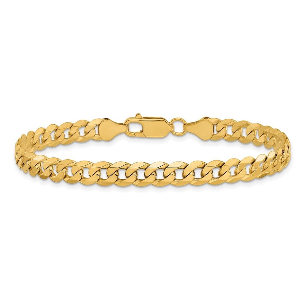Curata 10k Yellow Gold 6.1mm Flat Beveled Curb Chain Bracelet