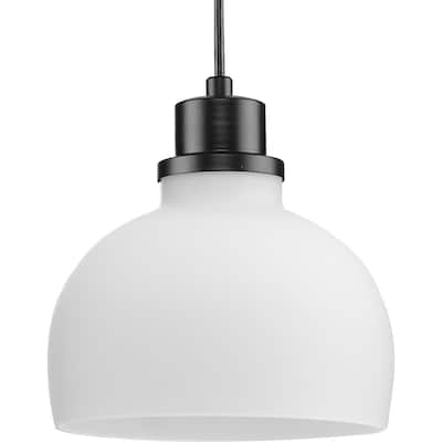 Garris Collection One-Light Matte Black Etched Opal Glass Transitional Mini-Pendant - 8 in x 8 in x 8.25 in