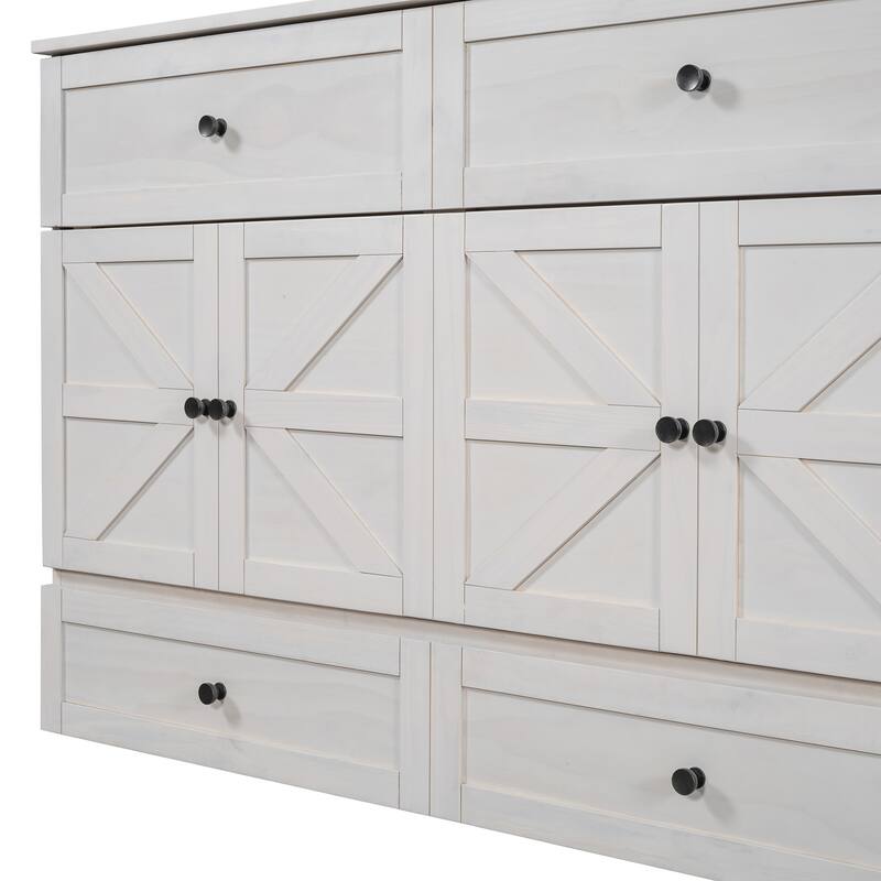 Space-Saving Queen Murphy Bed with USB Ports, Power Outlets & Ample Storage Drawers - Classic Cabinet Style