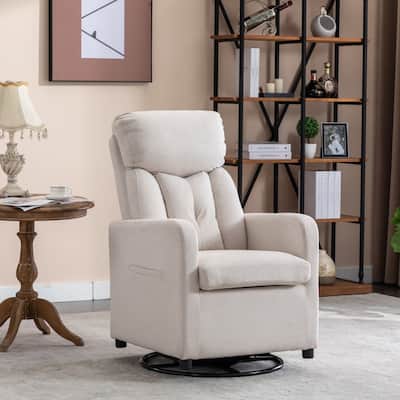 Linen Fabric Swivel Rocking Chair Gilder Chair With Pocket