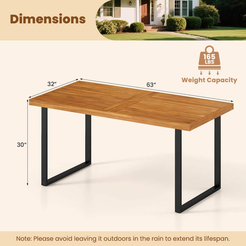 Costway 63" Acacia Wood Dining Table with Heavy-Duty Metal Legs 1.97" - See Details