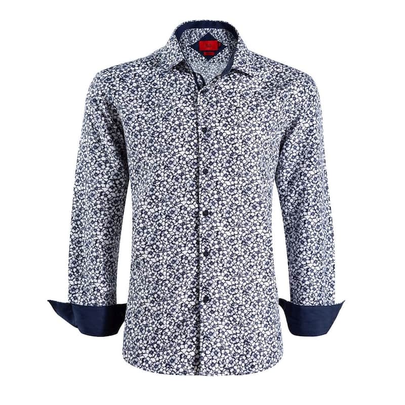 Elie Balleh Men's White Floral Print Slim Fit Button-Down Shirt