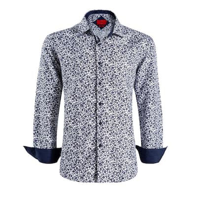 Elie Balleh Men's White Floral Print Slim Fit Button-Down Shirt