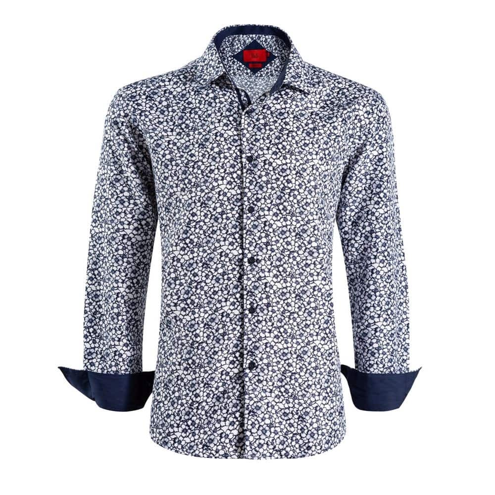 Elie Balleh Men's White Floral Print Slim Fit Button-Down Shirt