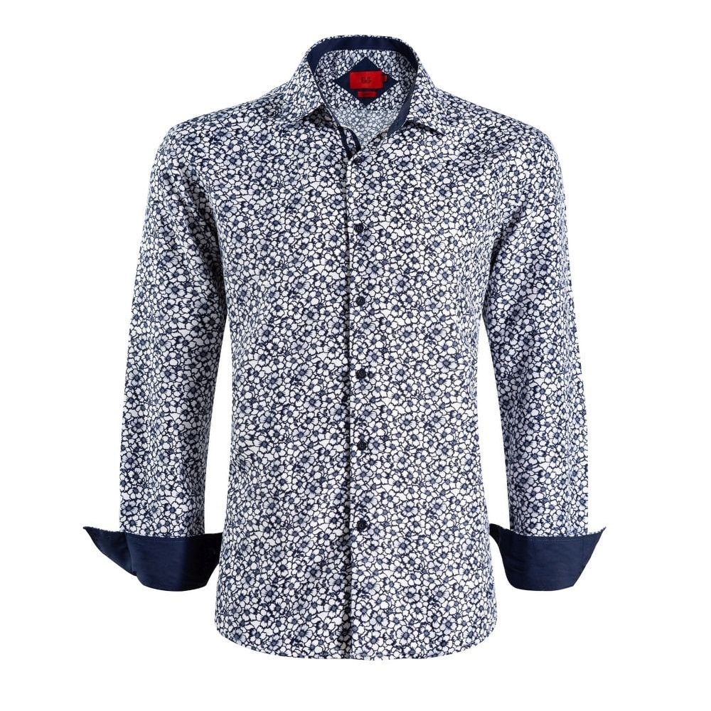Elie Balleh Men's White Floral Print Slim Fit Button-Down Shirt