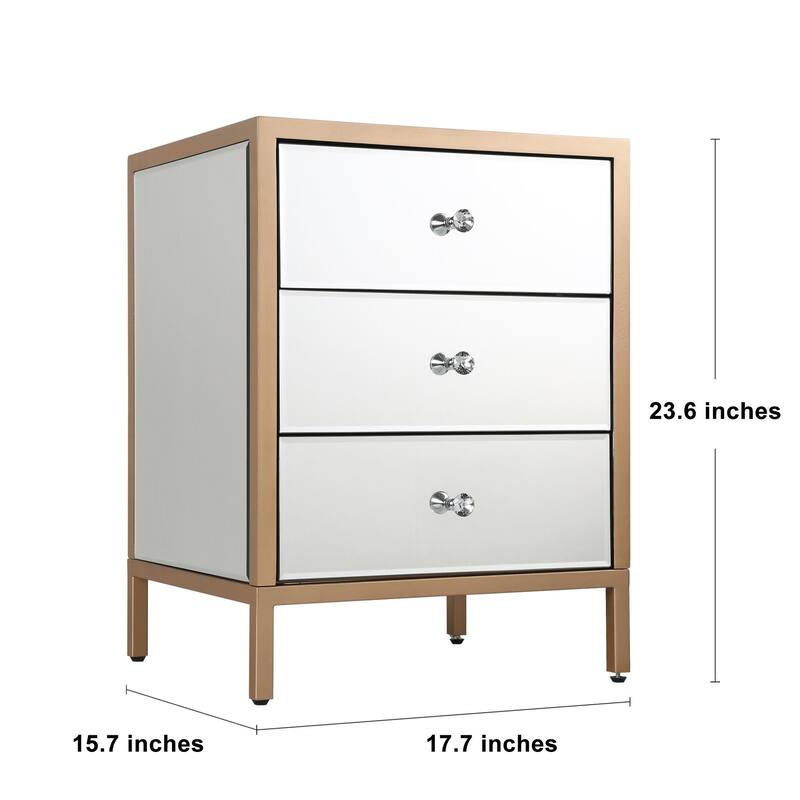 Modern Contemporary 17.7" Wide 3-Drawer Mirrored Side Table Chest Storage Dresser Nightstand