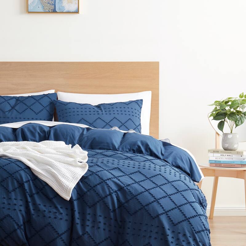 Nestl Boho Tufted Embroidery Double Brushed Duvet Cover with Button Closure