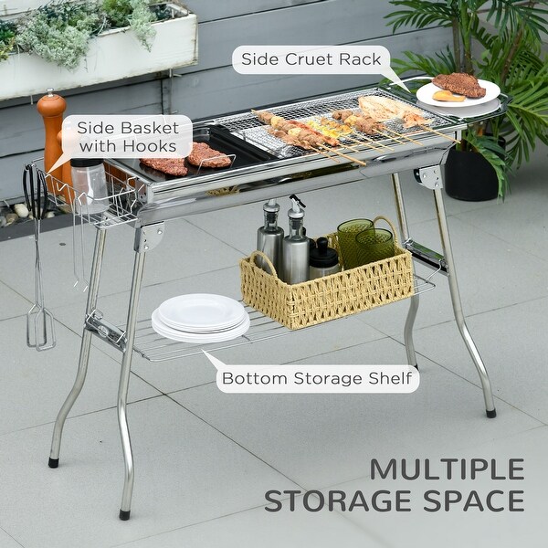 Charcoal Grill, Stainless Steel Portable Folding BBQ,Outdoor