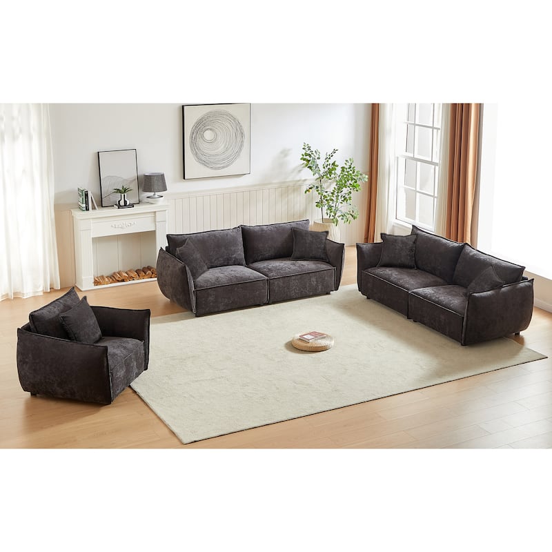 Modular Sofa - 3-3-1 Seating with Wooden Frame and Chenille Upholstery - Black