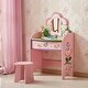 preview thumbnail 2 of 8, Wooden Kids Vanity Table Set Makeup Dressing Table Stool Mirror Pink Girls Gifts - 10*37*15