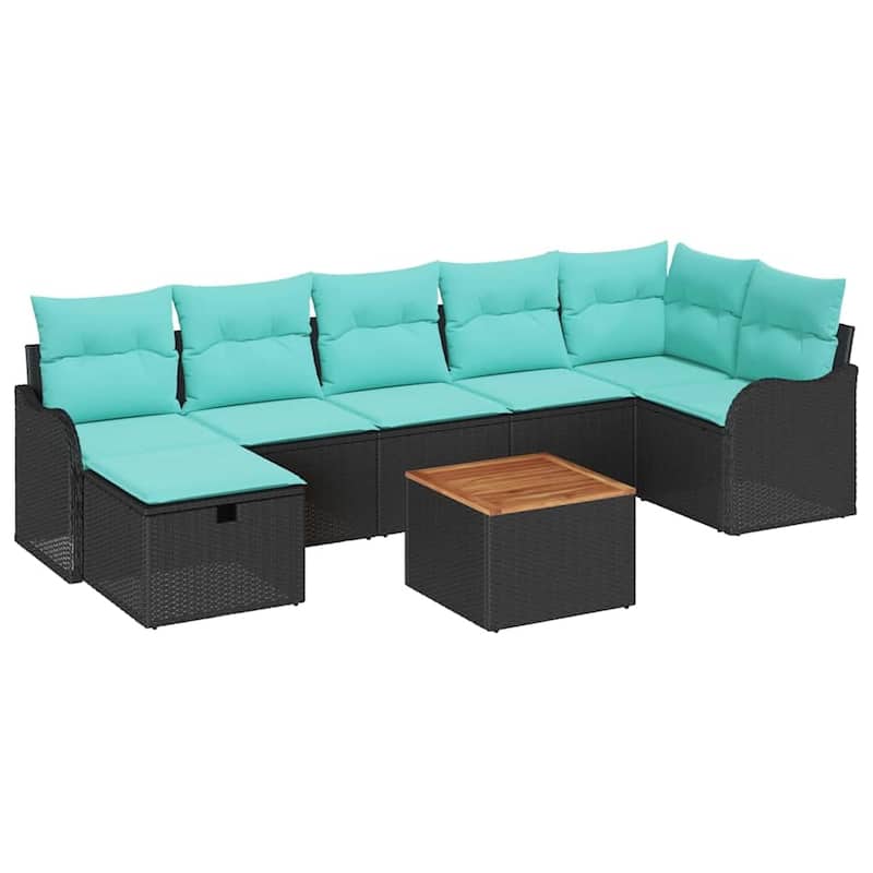 vidaXL 8 Piece Garden Sofa Set with Cushions Black Poly Rattan - 47.6×24.4×27.2