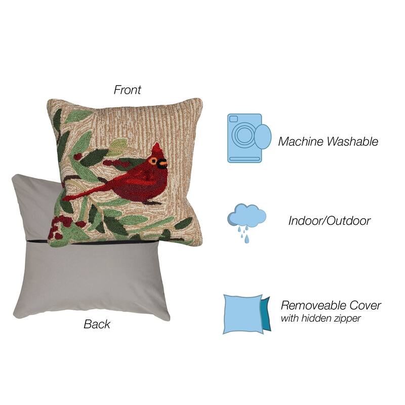 Liora Manne Frontporch Cardinal with Berries Indoor/Outdoor Pillow Natural