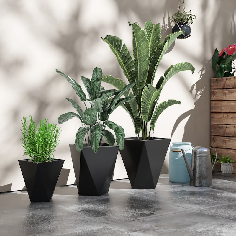 Outsunny 18", 15.25", 11.75" Tall Planters Set of 3, MgO Indoor Outdoor Planters with Drainage Holes, Stackable Flower Pots - Black