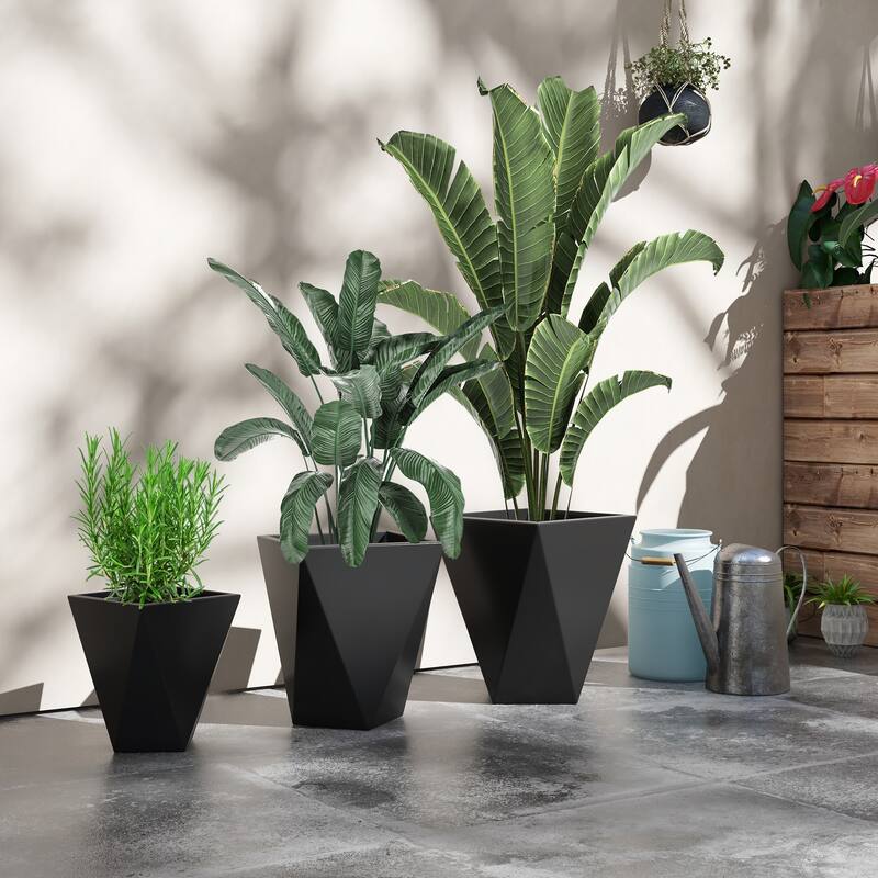 Set of 3 Stackable Indoor/Outdoor Planters with Self-Draining Design