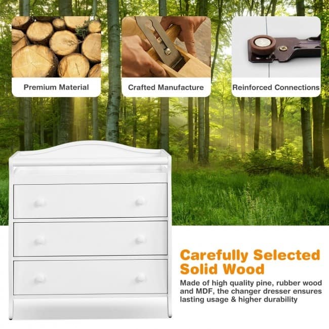 Baby Changing Table Infant Diaper with 3 Drawers and Safety Belt-Brown - 35.5" x 23" x 39" (L x W x H)