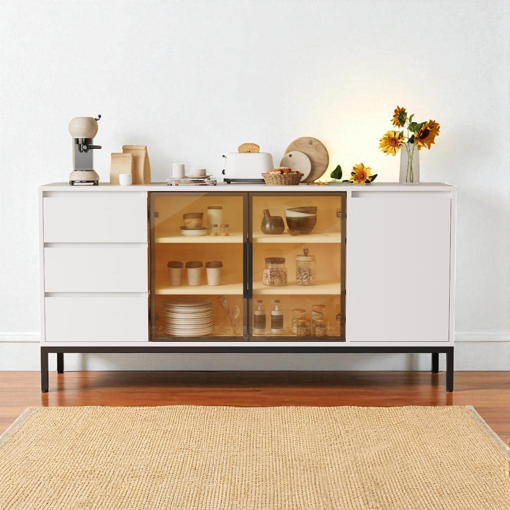 Buffet Storage Cabinet with 3 Drawers and Double Doors, Kitchen Sideboard Console for Dining Room.