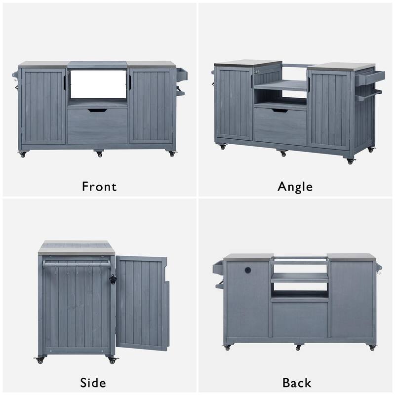 66.5" Outdoor Kitchen Island for Big Green Egg Grills, Solid Wood Outdoor Grill Cart