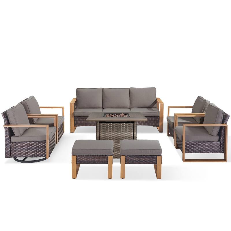 Pocassy 4/6/8PCS Sofa Swivel Chair with Fire Pit Table Set