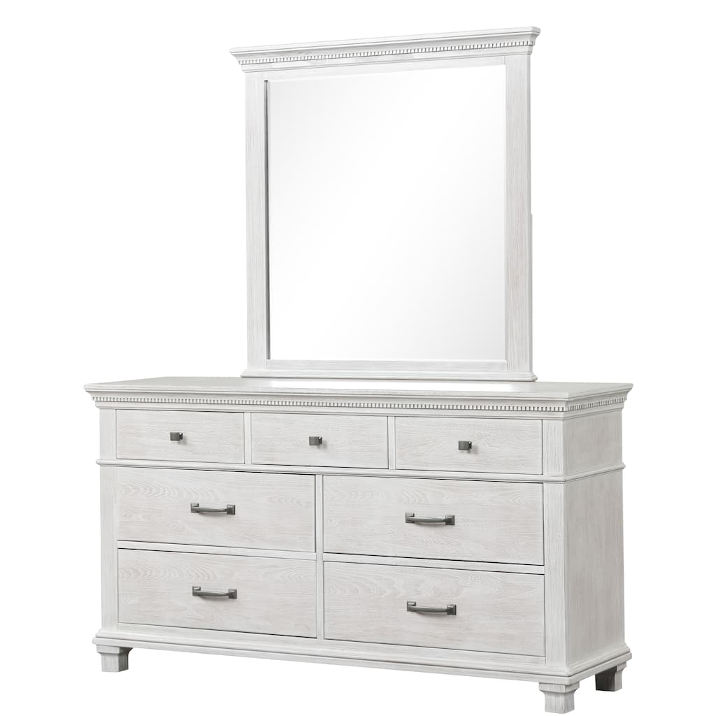 Furniture of America Eleanor Modern Rustic Weathered Grey Solid Wood 2-Piece Dresser and Mirror Set