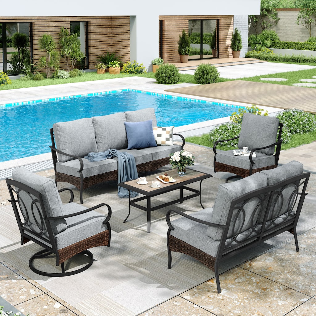 MAISON ARTS Modern Outdoor Patio Furniture Set with Waterproof Cushions - 5-Piece Wicker & Metal Conversation Set