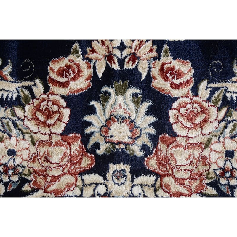 Blue Floral Medallion Transitional Turkish Rug Oriental Carpet