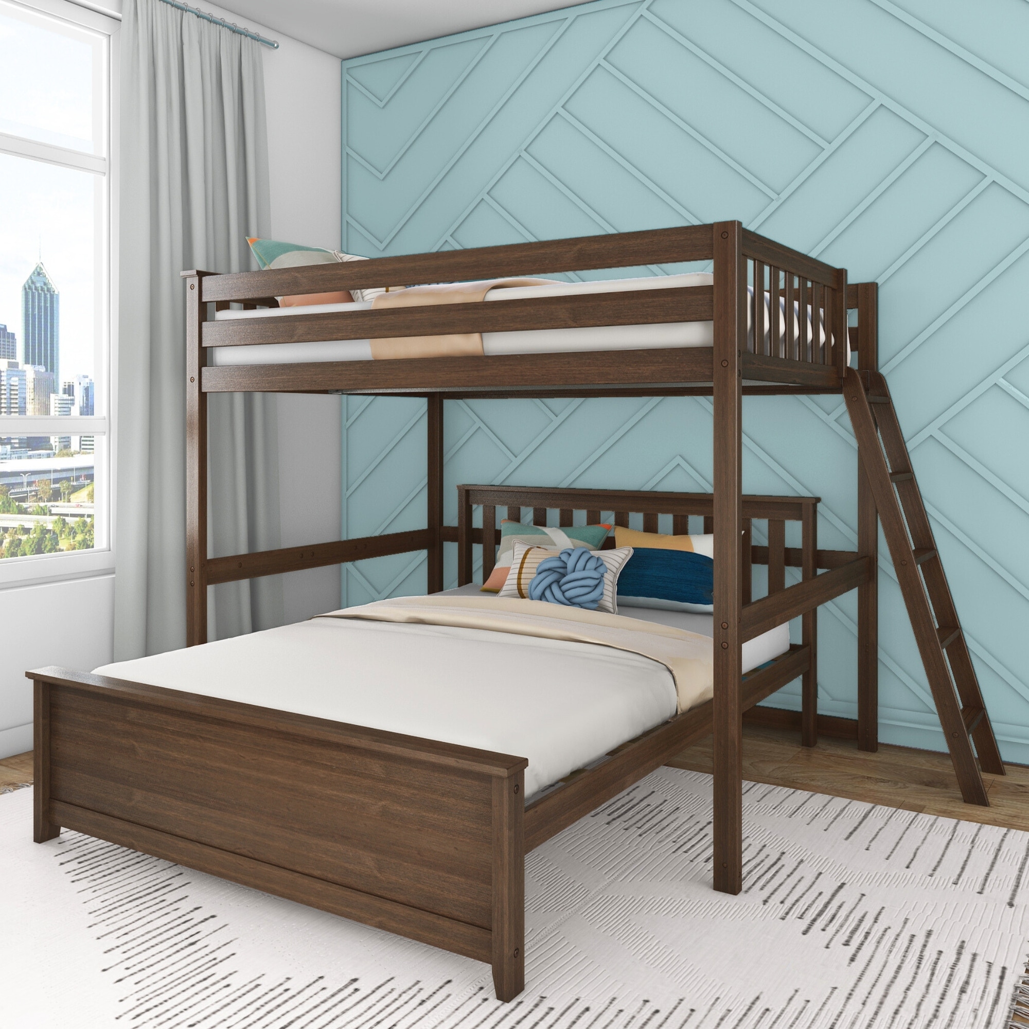 L shaped bunk sales beds full over queen