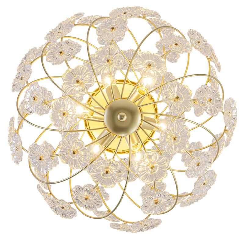 Modern 6-Light Glass Flower Globe Pendant Chandelier for Dining Room