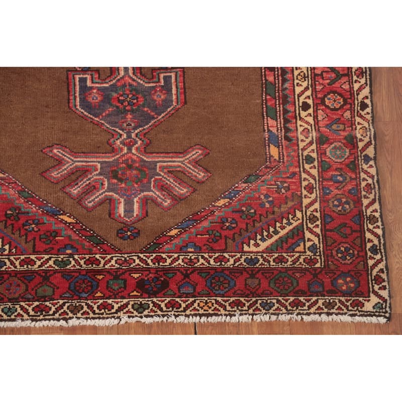 Brown Geometric Hamedan Vintage Persian Area Rug Handmade Wool Carpet - 4'6"x 7'1"