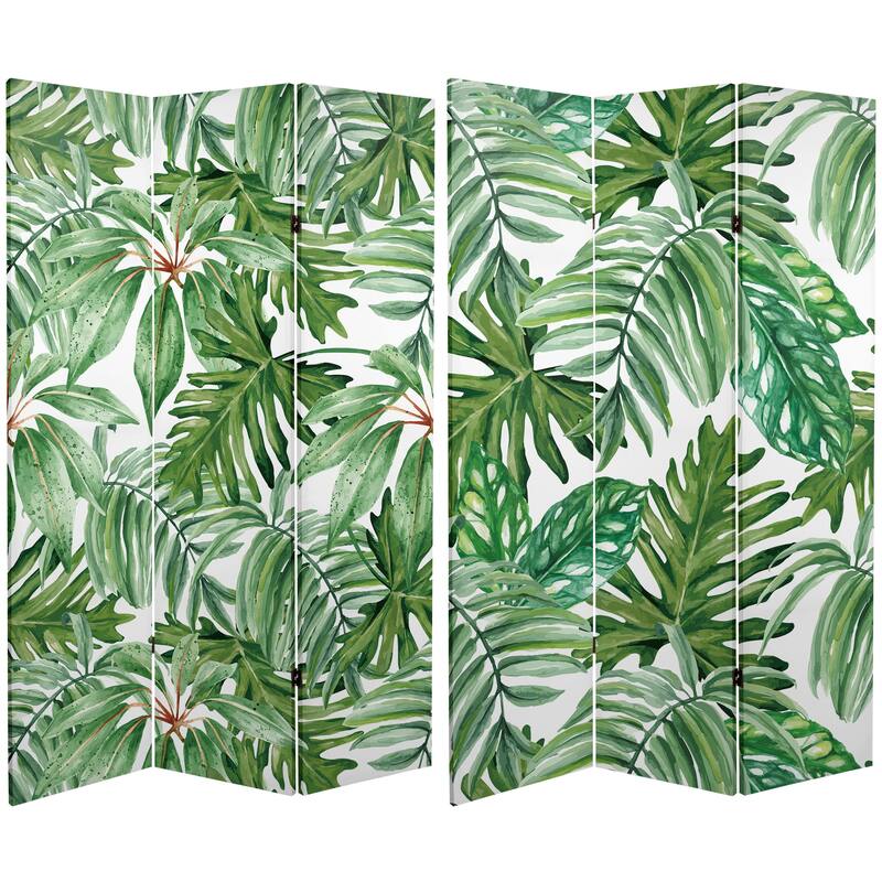 Handmade 6' Double Sided Palm Leaves Canvas Room Divider - 6' high