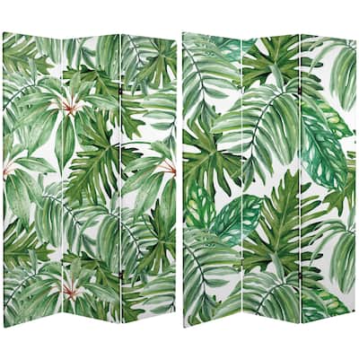 Handmade 6' Double Sided Palm Leaves Canvas Room Divider - 6' high
